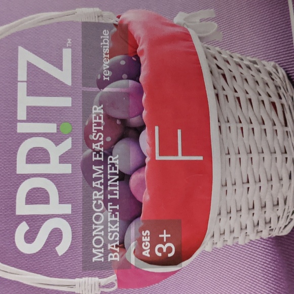 HTF Easter Basket Liner Monogram F Pink White Trim Reversible Spritz Spring - Picture 3 of 3